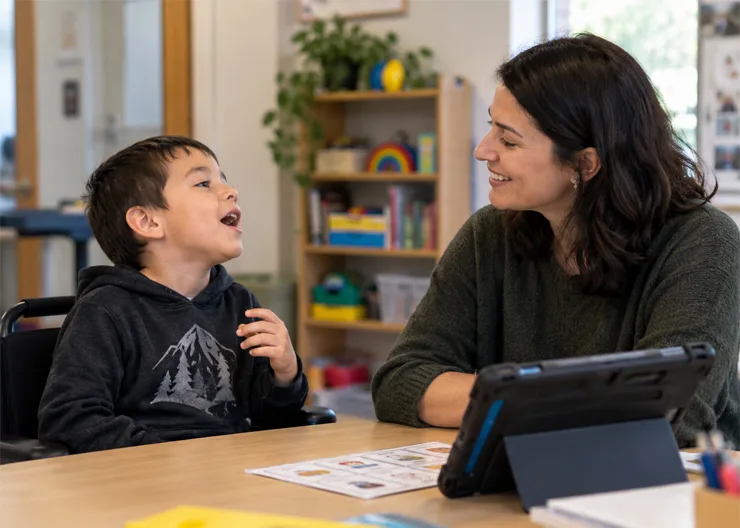 Child receiving a motor-speech assessment for cerebral palsy