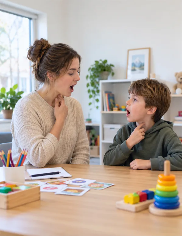 Child discussing speech challenges with a parent